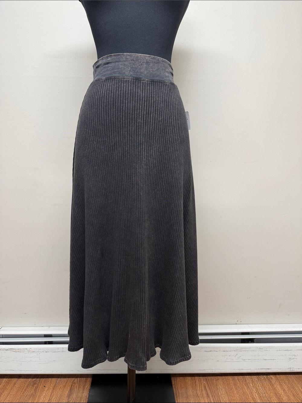 Hard Tail Black Wash Ribbed Midi Skirt